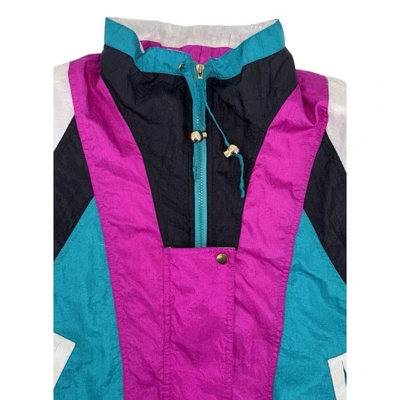 VTG River Edge Sport Women's Windbreaker Medium Multicolor Full Zip 80's 90's - Picture 3 of 13